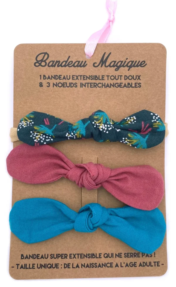 LET83700 Bandeau magique (1 bandeau extensible + 3 nœuds) - assortiment vintage