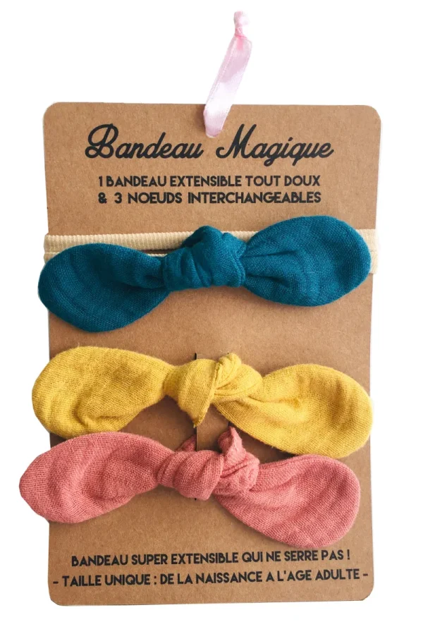 LET83700 Bandeau magique (1 bandeau extensible + 3 nœuds) - assortiment tendance