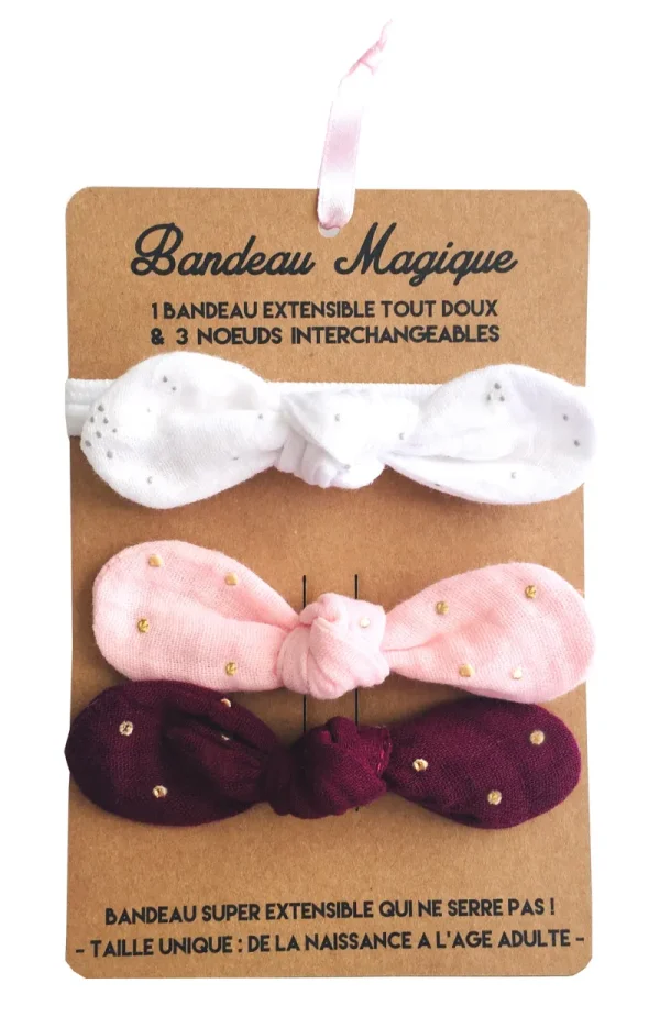 LET83700 Bandeau magique (1 bandeau extensible + 3 nœuds) - assortiment chic