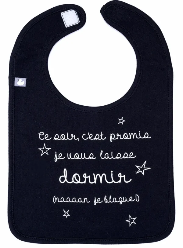 LET83700 Bavoir “c’est promis je vous laisse dormir” noir