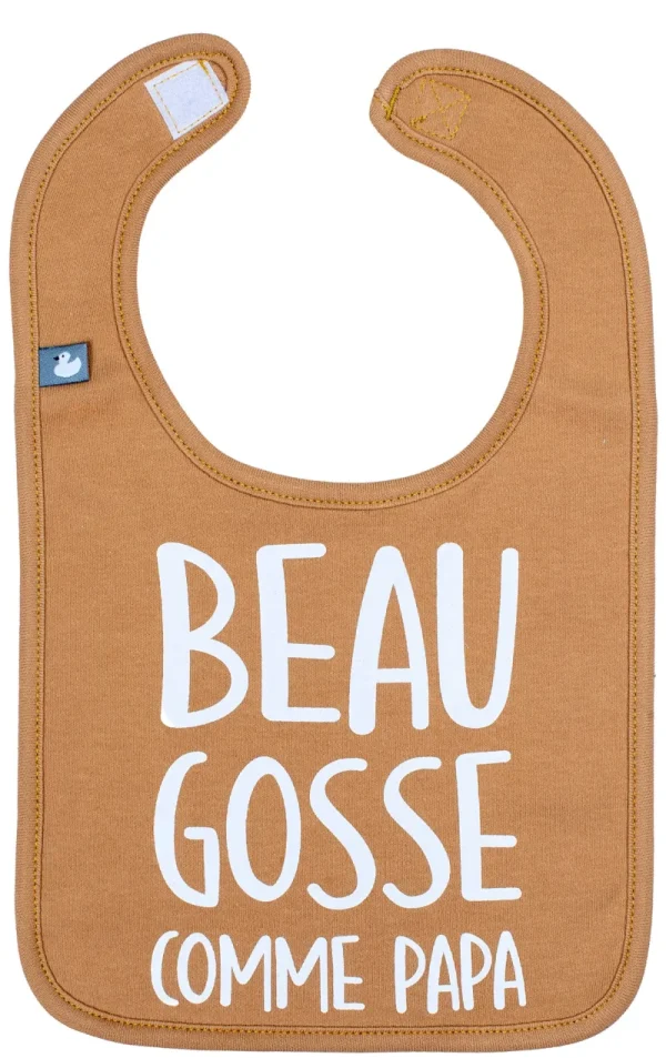 LET83700 Bavoir "Beau gosse comme papa" camel
