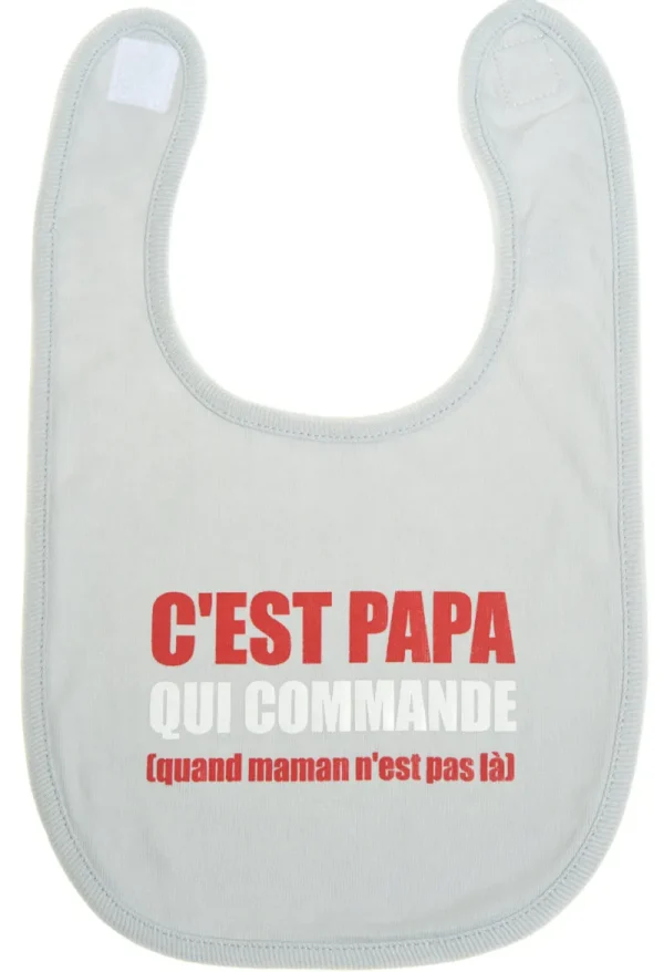 LET83700 Bavoir "C’est papa qui commande" gris clair