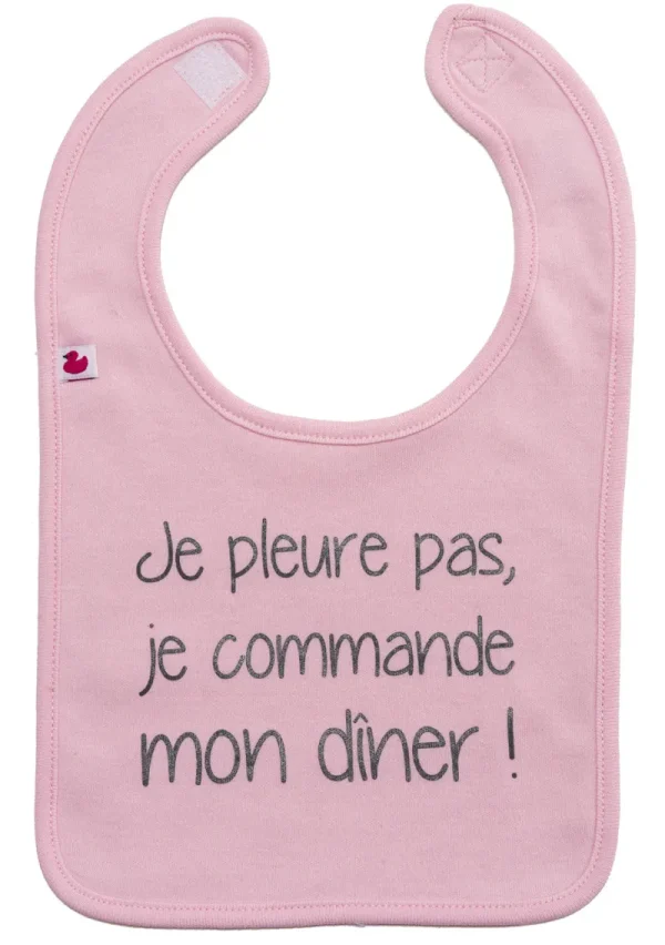 LET83700 Bavoir "Je pleure pas, je commande mon dîner" rose pastel