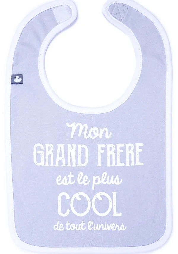 LET83700 Bavoir "Mon grand frère est le plus cool" gris clair/blanc