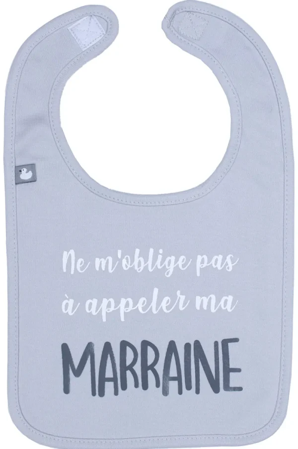 LET83700 Bavoir "Ne m'oblige pas à appeler ma marraine" gris clair