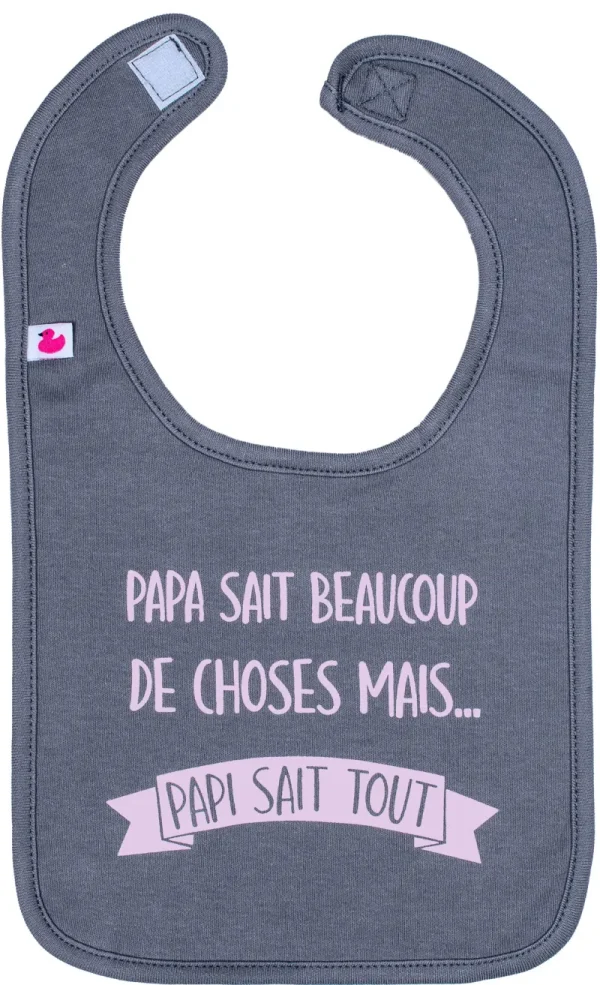 LET83700 Bavoir "papi sait tout" anthracite/rose