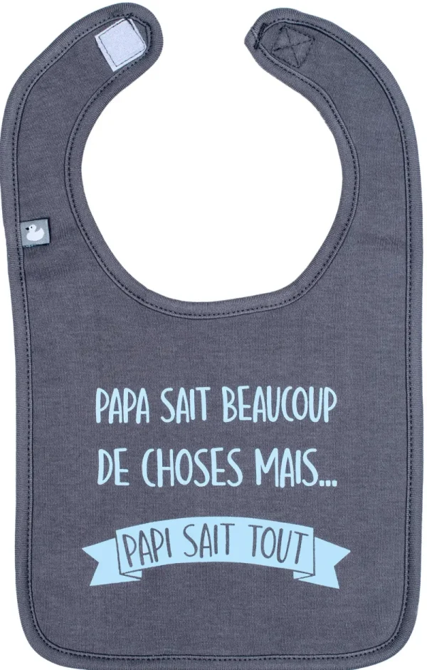 LET83700 Bavoir "papi sait tout" anthracite/bleu