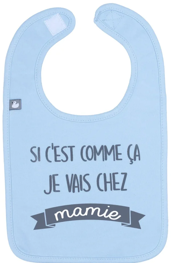 LET83700 Bavoir  "Si c'est comme ça je vais chez mamie" bleu pastel