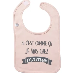 LET83700 Bavoir  "Si c'est comme ça je vais chez mamie" rose pastel