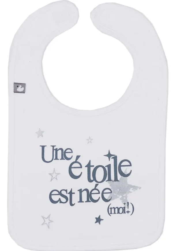 LET83700 Bavoir "Une étoile est née (moi!)" blanc/gris