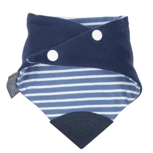 LET83700 Bavoir-bandana avec embout de dentition rayé bleu