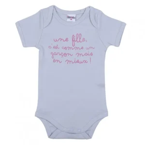 LeT Les enfants Terribles Body Manche courte "Une fille c'est comme un garçon mais en mieux" Gris/Rose