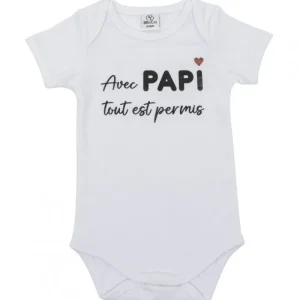 LET83700 Body manches courtes "Avec papi tout est permis !" blanc - BB&CO