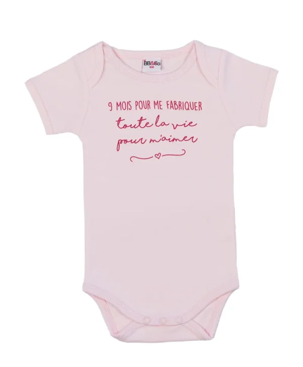 LET83700 Body manches courtes "9 mois pour me fabriquer" rose pastel