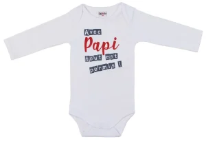 LET83700 Body manches longues "Avec papi tout est permis !" blanc