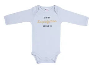 LET83700 Body manches longues "Avant moi la perfection n'existait pas" gris clair