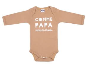 LET83700 Body manches longues "Comme papa mais en mieux" camel