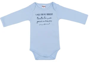 LET83700 Body manches longues "9 mois pour me fabriquer" bleu ciel