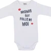 LET83700 Body manches longues " Mamie est folle de moi" blanc