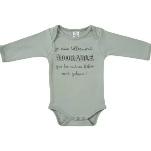 LET83700 Body manches longues "Je suis tellement adorable" vert de gris - BB&Co