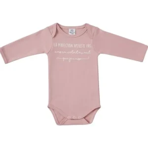 LET83700 Body manches longues "La perfection n'existe pas" rose thé - BB&Co
