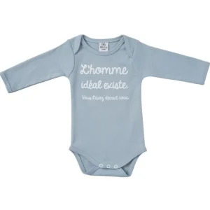 LET83700 Body manches longues "L'homme idéal existe" bleu grisé - BB&Co