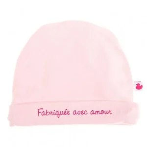 LET83700 Bonnet "Fabriquée avec amour" rose pastel