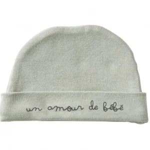 LET83700 Bonnet "Un amour de bébé" vert de gris