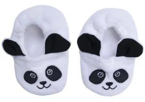 LET83700 Chaussons velours brodé Panda blanc/noir