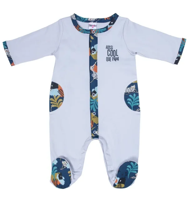 LET83700 Dors-bien coton "Aussi cool que papa" gris clair/imp.savane