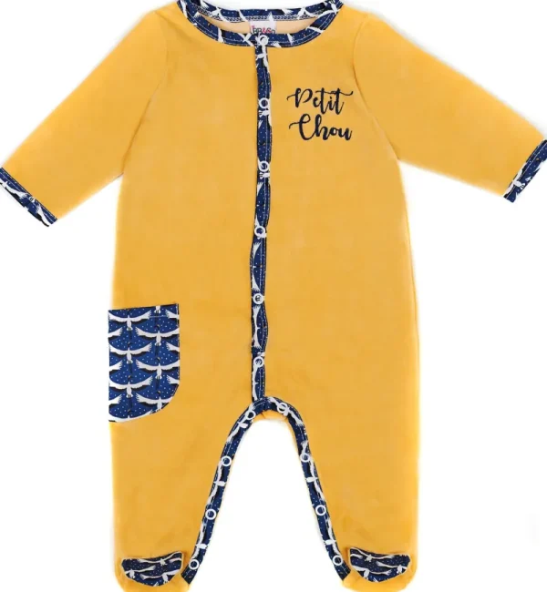 LET83700 Dors-bien velours "Petit Chou" Origamignon ocre/indigo