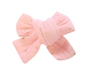LET83700 Grande barrette anti-glisse double gaze rose blush pois or
