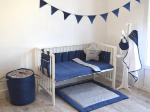 LET83700 Guirlande fanions coton Nuit Etoilée gris/ indigo/ argent