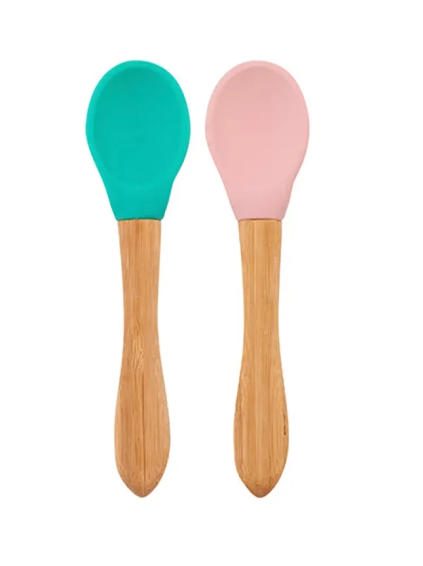 LET83700 Lot 2 cuillères silicone & bambou Minikoioi - Rose/Vert