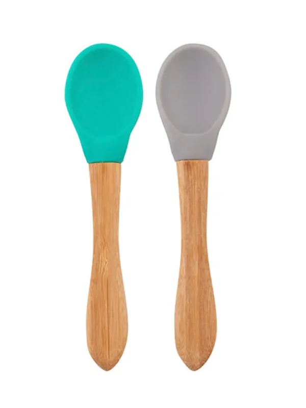 LET83700 Lot 2 cuillères silicone & bambou Minikoioi - Gris/Vert
