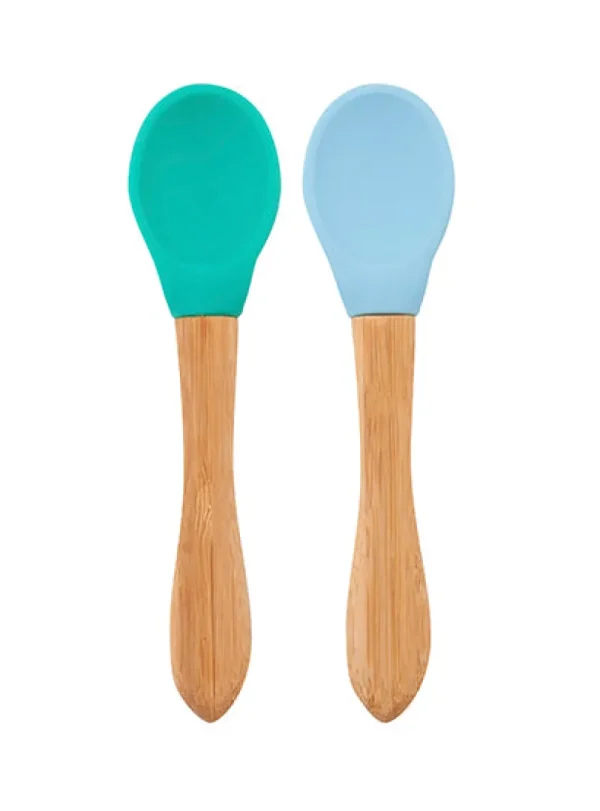 LET83700 Lot 2 cuillères silicone & bambou Minikoioi - Bleu/Vert