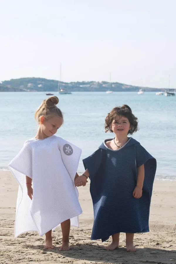 LET83700 Poncho de bain en nid d'abeille indigo