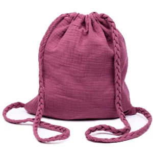 LET83700 Sac à dos en gaze de coton avec bretelles tressées framboise