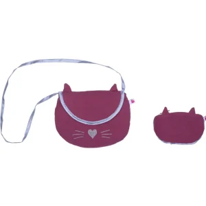 LET83700 Sac à main + porte-monnaie Chat en gaze de coton framboise / argent