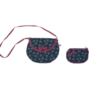 LET83700 Sac à main + porte-monnaie imprimé fleurs vintage / framboise