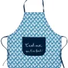 LET83700 Tablier de cuisine en coton enduit "C’est moi qui l’ai fait" bleu/blanc