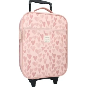 LET83700 Valise a  roulettes - enfants -cœurs rose